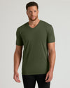 Grove Tall Premium Pima V-Neck worn by model.