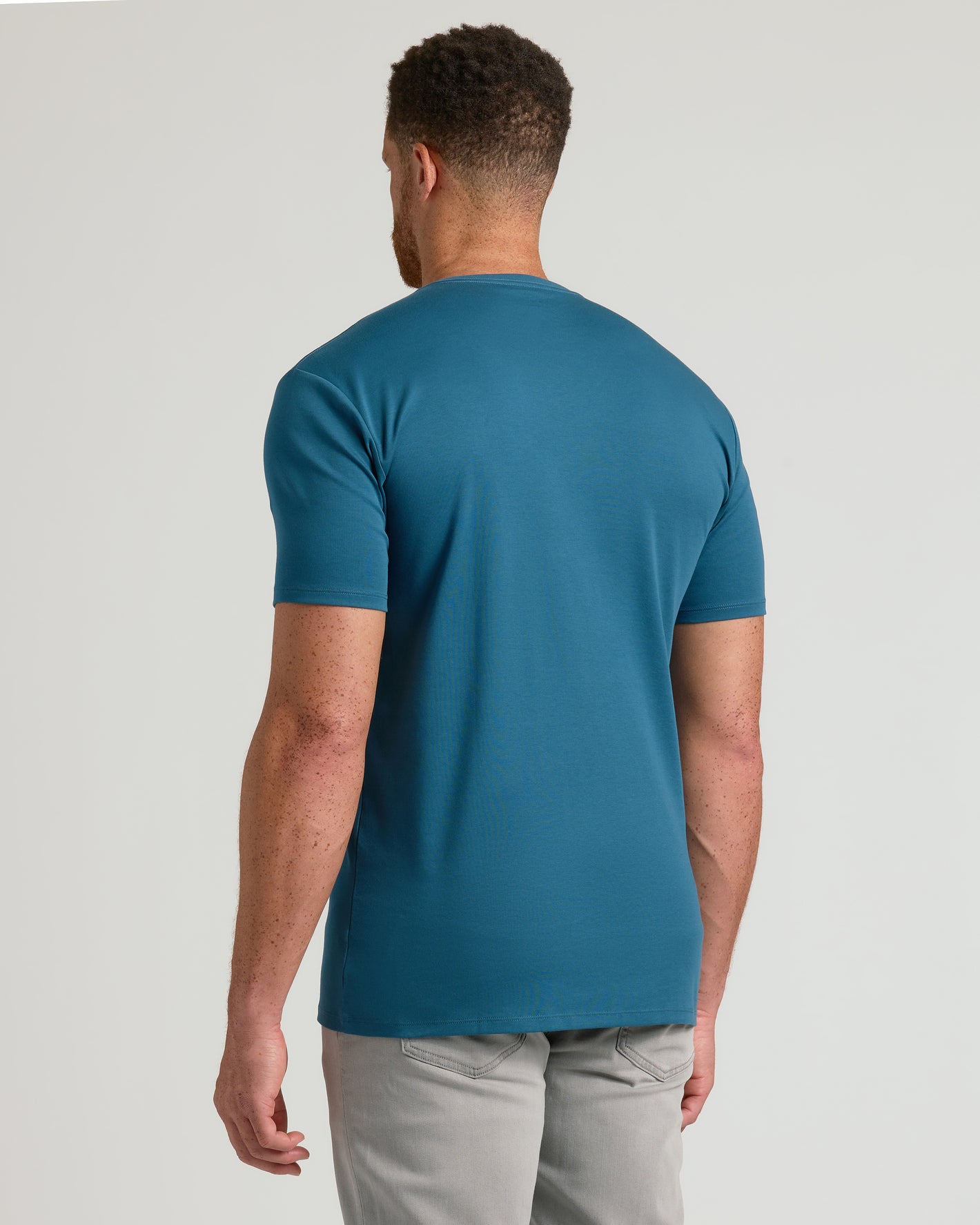 Lagoon Tall Premium Pima V-Neck, back view, showcasing tailored fit.