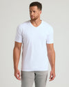 Tall Premium Pima V-Neck tee worn by a man against a gray background.