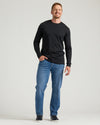 Tall Pima Variety 2-Pack: Black long-sleeve crewneck, straight-leg jeans.