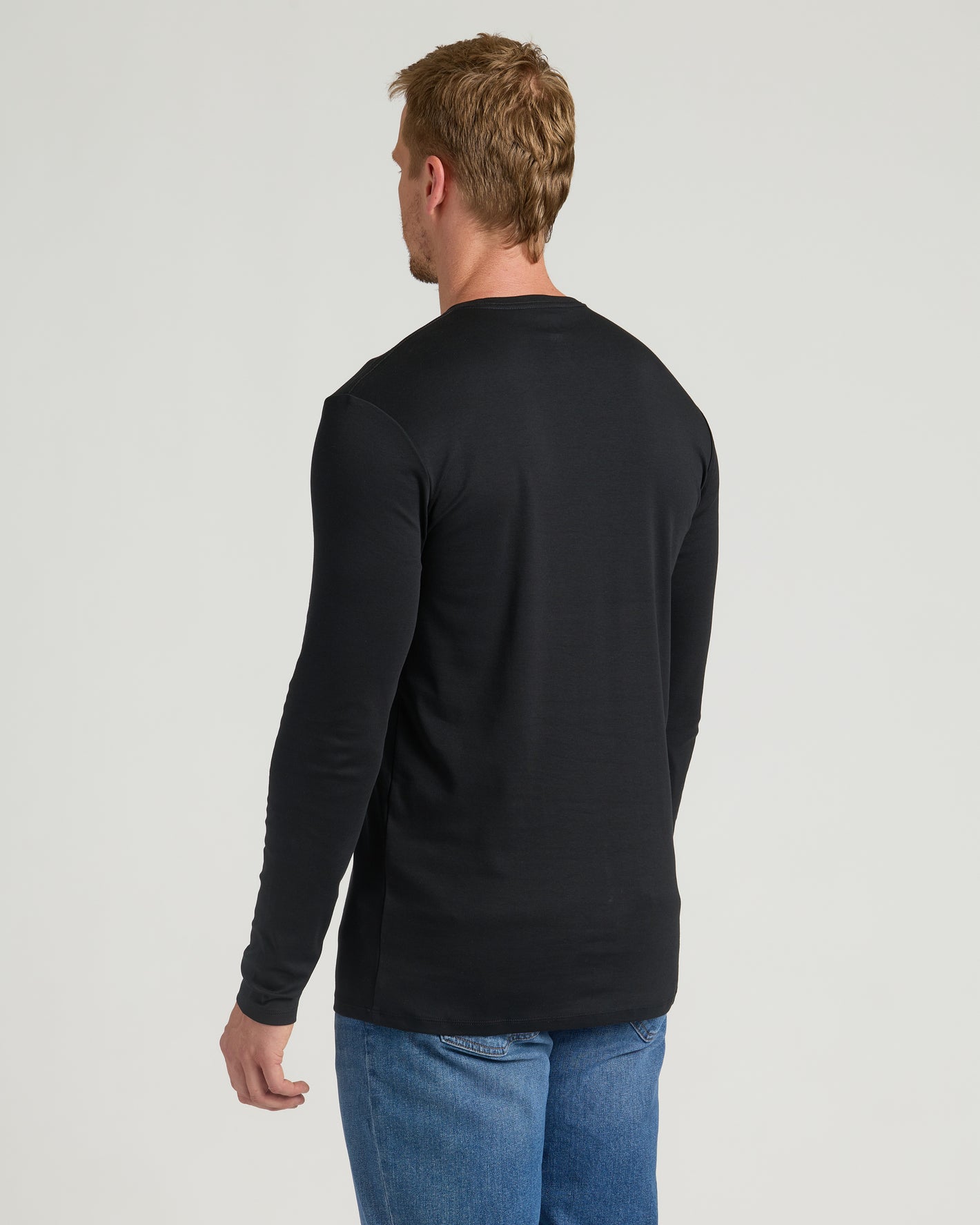 Tall Pima Variety 2-Pack: Black long-sleeve crew, athletic fit.