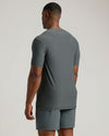 Charcoal Heather Gray Tall Active V-Neck on male model's back view.