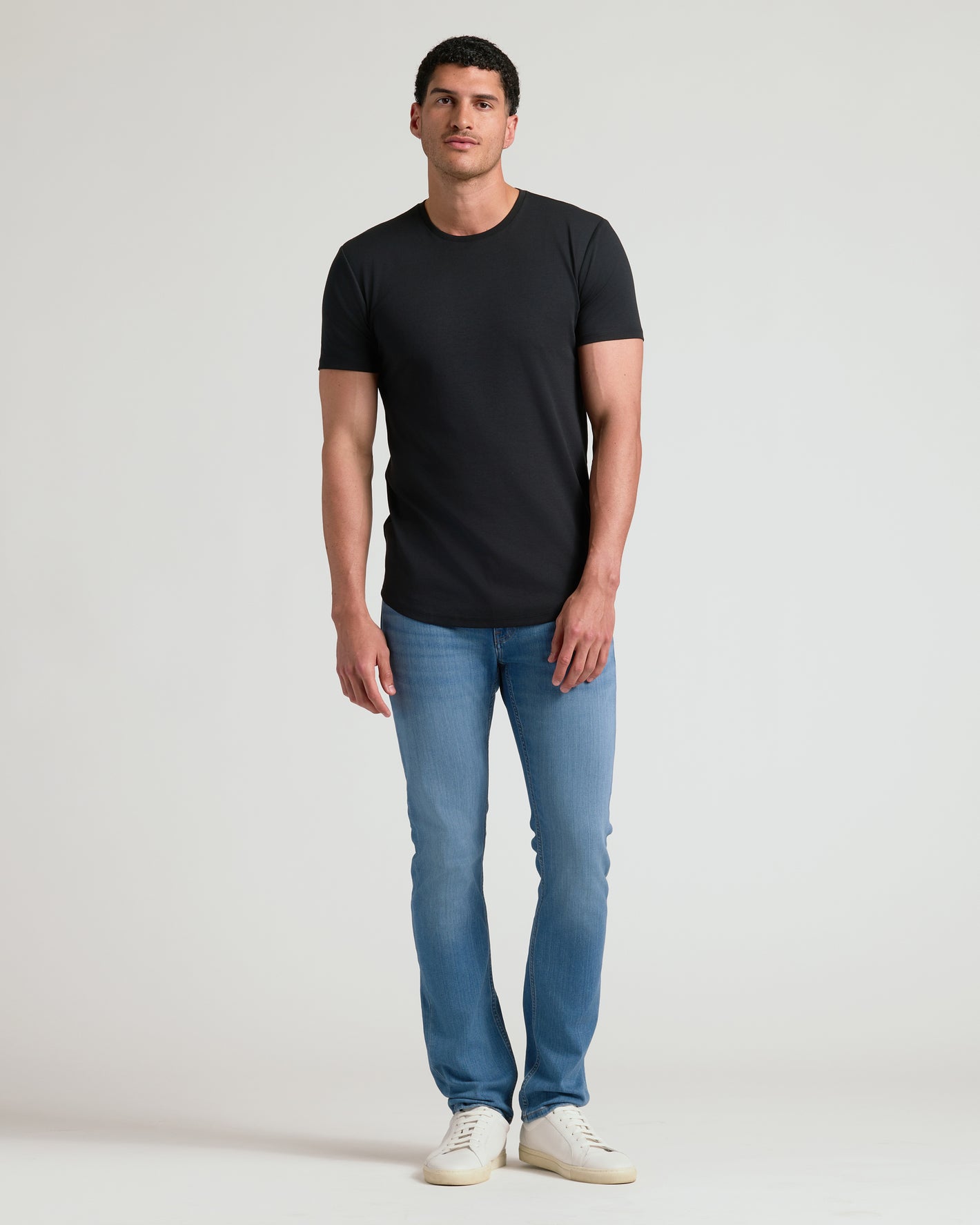 Man in Black Tall Premium Pima Crew Curved Hem, slim-fit jeans.