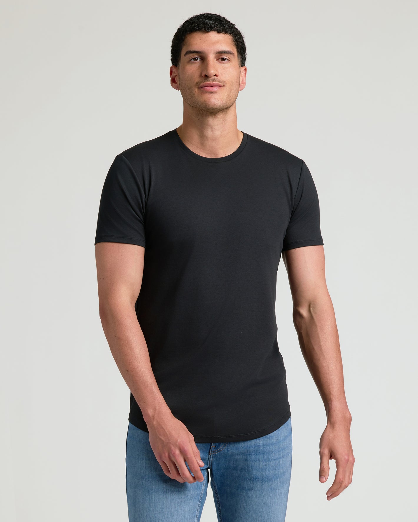 Man wearing Timeless Tall Premium Pima Crew Curved Hem T-shirt.
