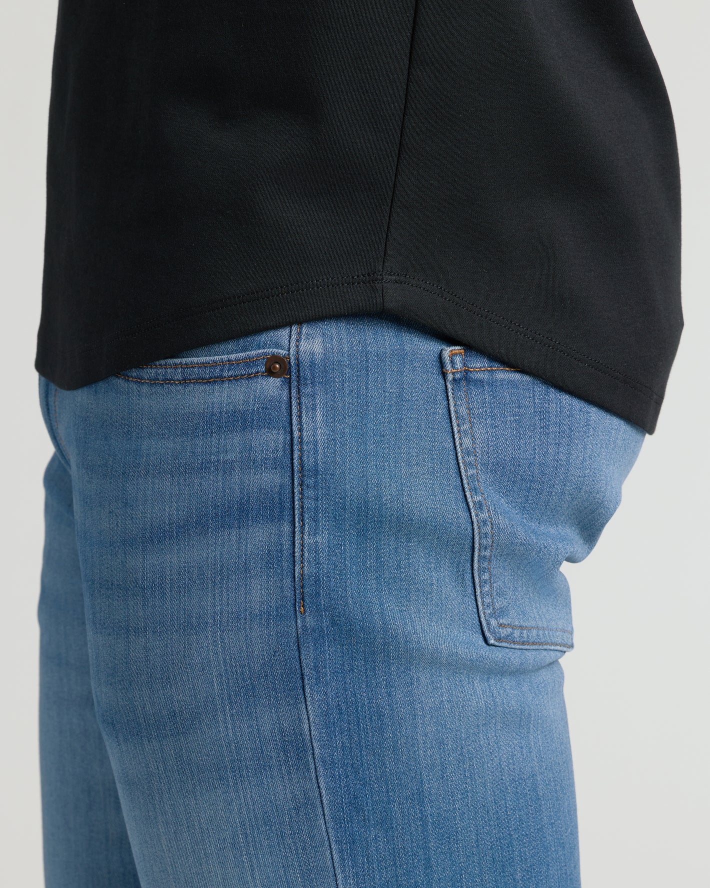 Black Tall Premium Pima Crew Curved Hem, showcasing stitching and tailored fit.