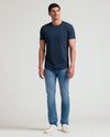Man wearing Navy Tall Premium Pima Crew Curved Hem T-shirt.