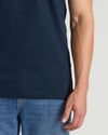 Navy Tall Heavyweight Pocket Crew on person with relaxed arm.