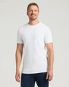 White Tall Heavyweight Pocket Crew on man, relaxed smile.
