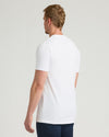 White Tall Heavyweight Pocket Crew on man, showcasing extra length fit.