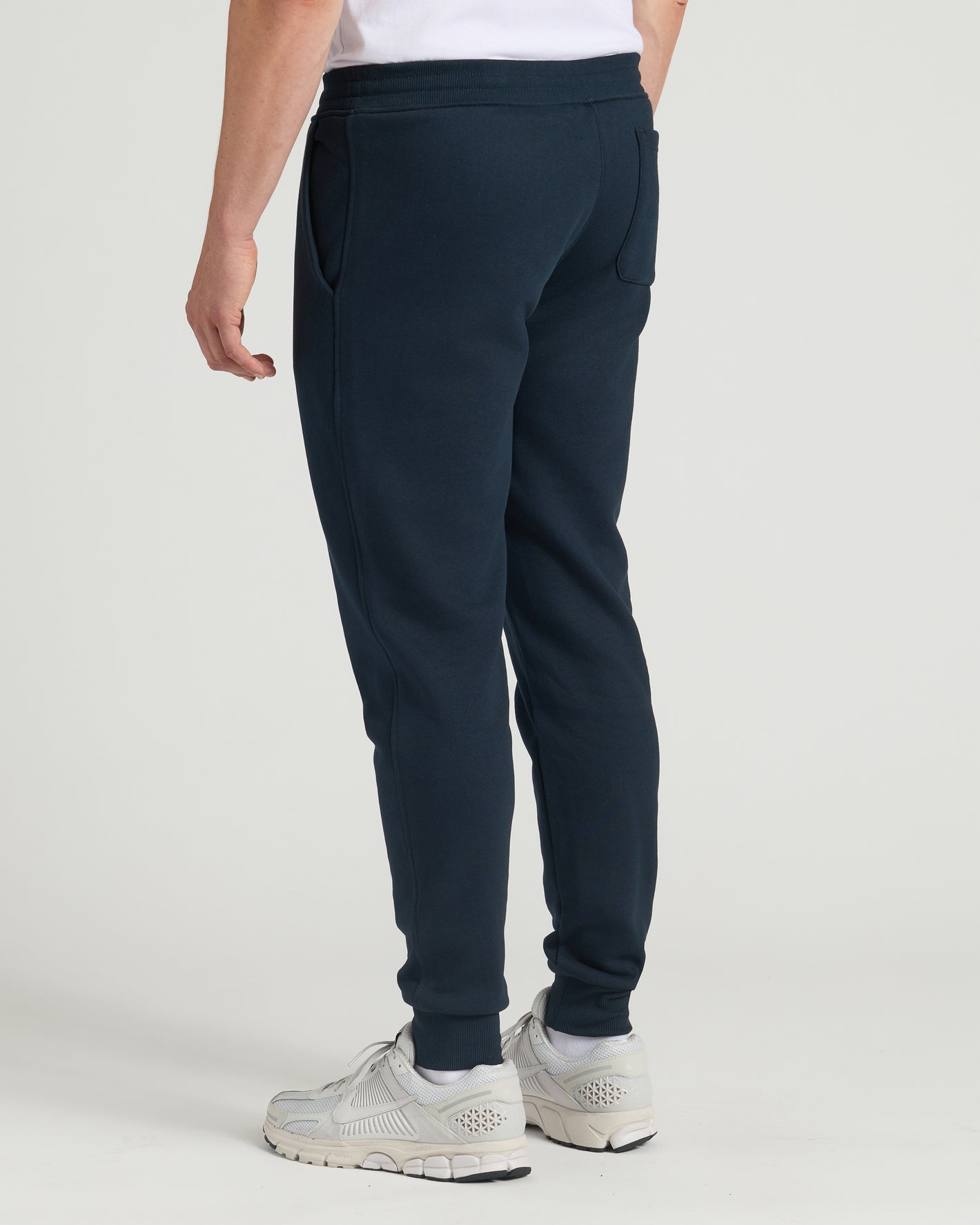 Tall Fleece French Terry Joggers 3-Pack, showcasing navy joggers with pockets and sneakers.