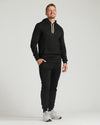 Man wearing Black Tall Fleece French Terry Pullover Hoodie.