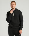Black Tall Fleece French Terry Pullover Hoodie on male model, relaxed fit.
