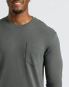 Carbon Tall Heavyweight Long Sleeve Pocket Crew with chest pocket and goatee.