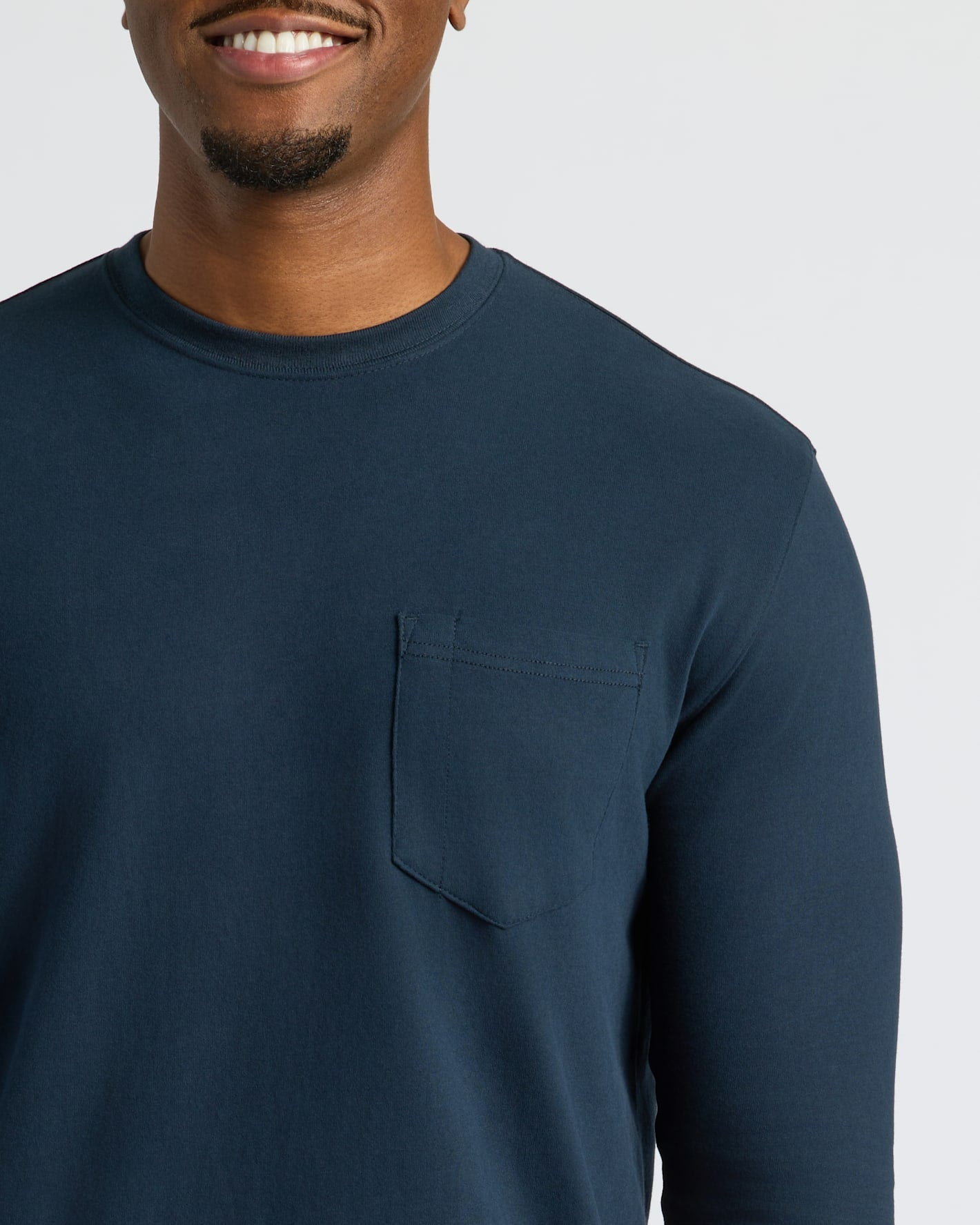 Navy Tall Heavyweight Long Sleeve Pocket Crew | Navy Tall