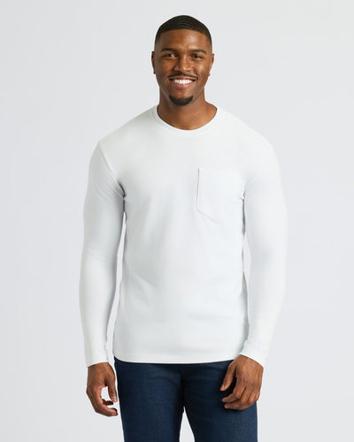 White Tall Heavyweight Long Sleeve Pocket Crew 4-Pack