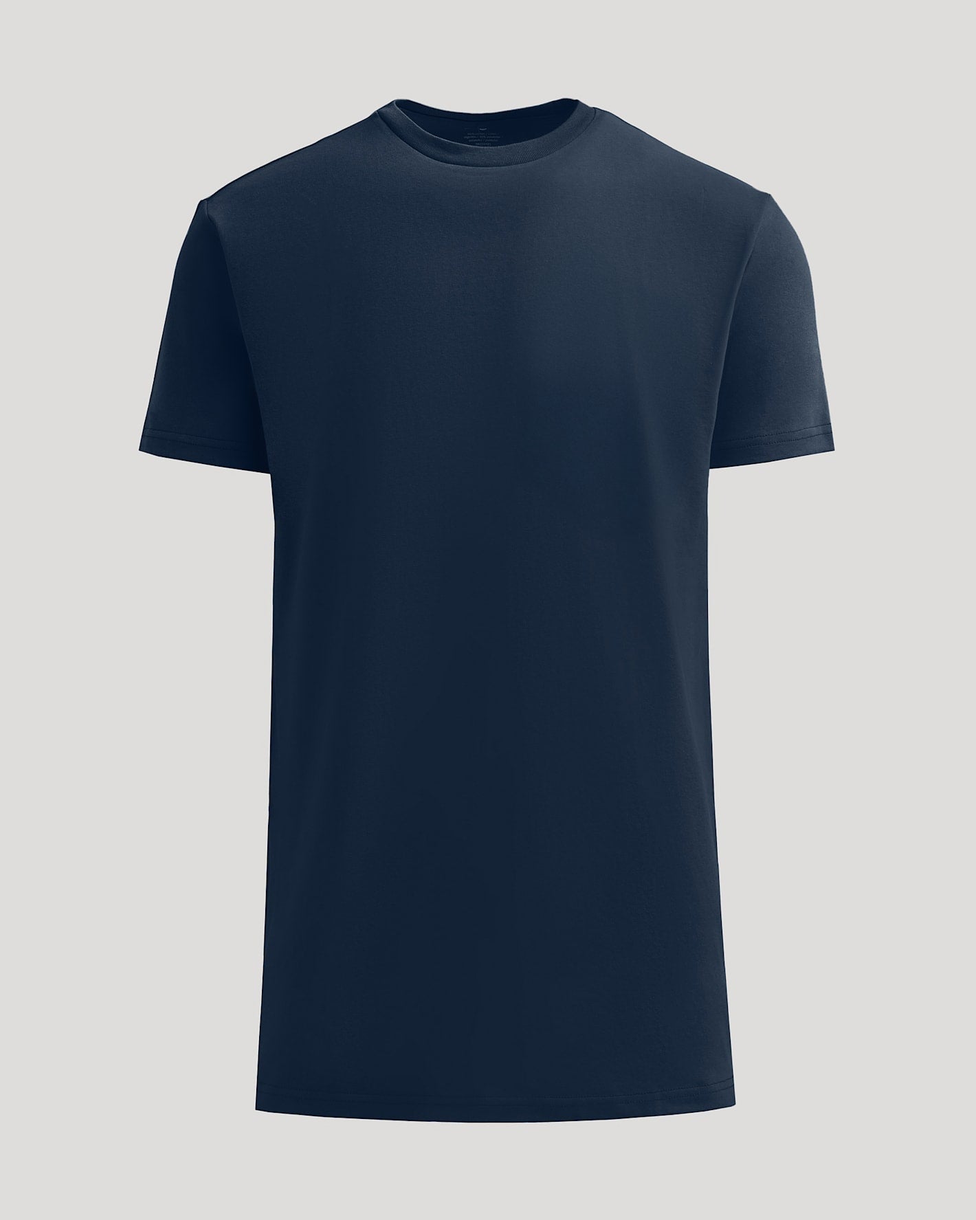 Navy blue t-shirt on a light gray background