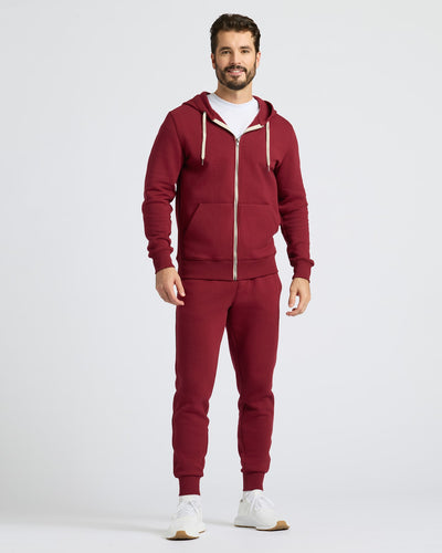 Fleece Full Zip Hoodie - Dark Maroon