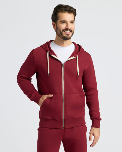 Fleece Full Zip Hoodie - Dark Maroon