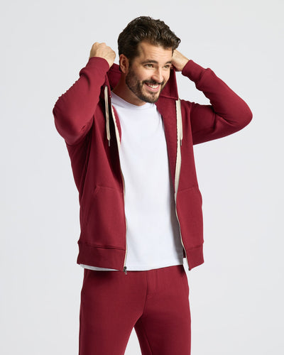 Fleece Full Zip Hoodie - Dark Maroon