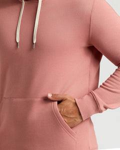 True ClassicRose Fleece French Terry Pullover Hoodie with pocket, cream drawcords, rib-knit cuff.