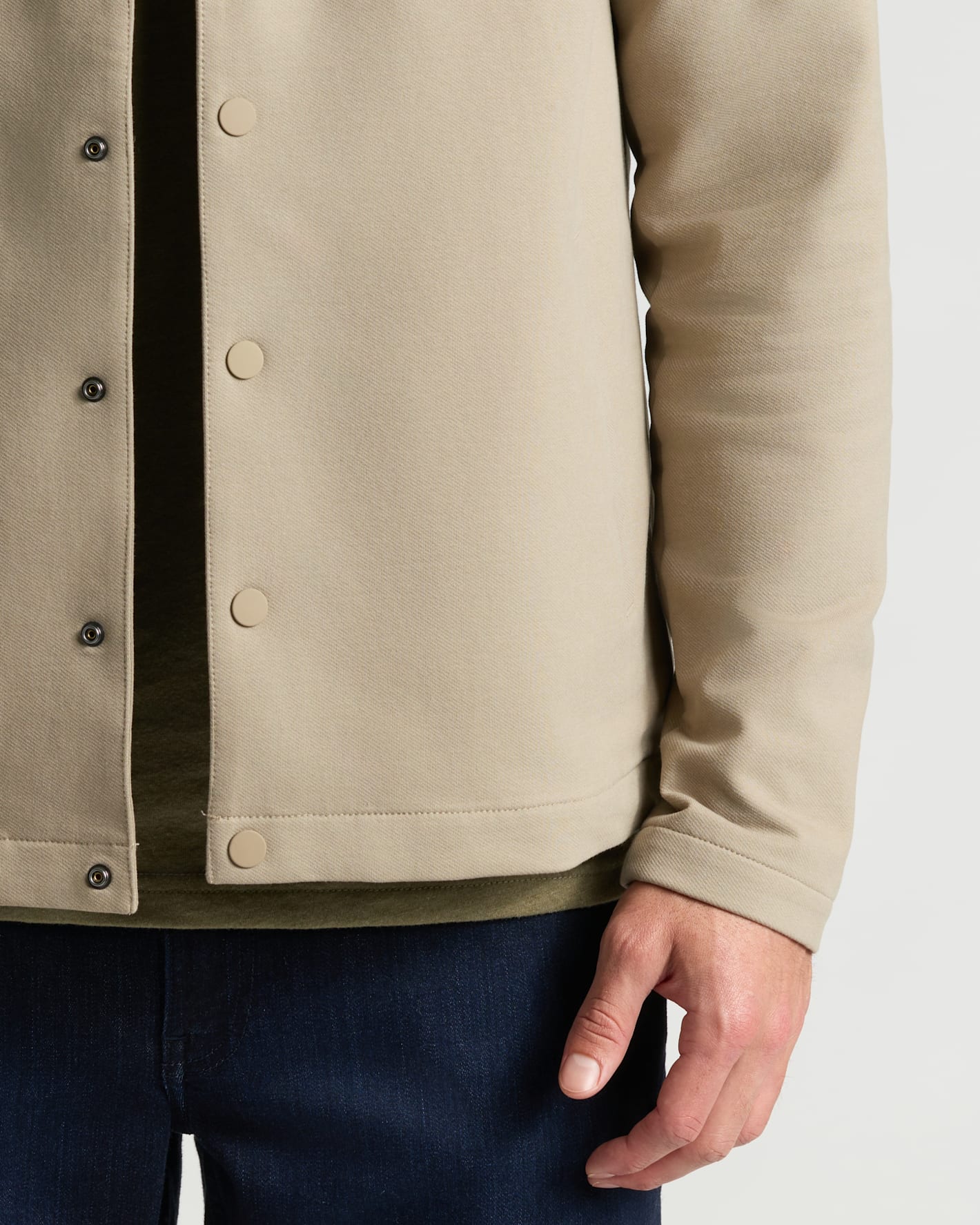 Khaki Casual Jacket with snap buttons and a slim fit.