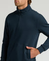 Navy Half Zip Fleece Sweatshirt with kangaroo pocket and athletic fit.