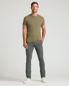 True ClassicMan wearing Carbon & Khaki Slim Comfort Knit Chino pants, smiling.