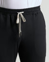 Black Active Joggers with white top; elastic waist, off-white drawstring.
