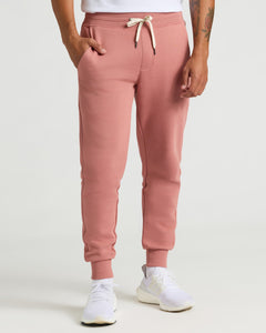 True ClassicRose Fleece French Terry Joggers with cream drawstring and sneakers.