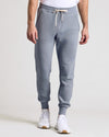 Dusty Blue Fleece French Terry Joggers with ribbed cuffs and drawstring.