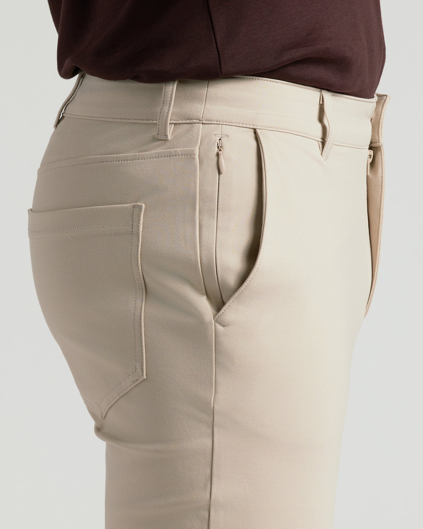Sandstone Commuter Pants with slanted front pocket and back patch pocket.