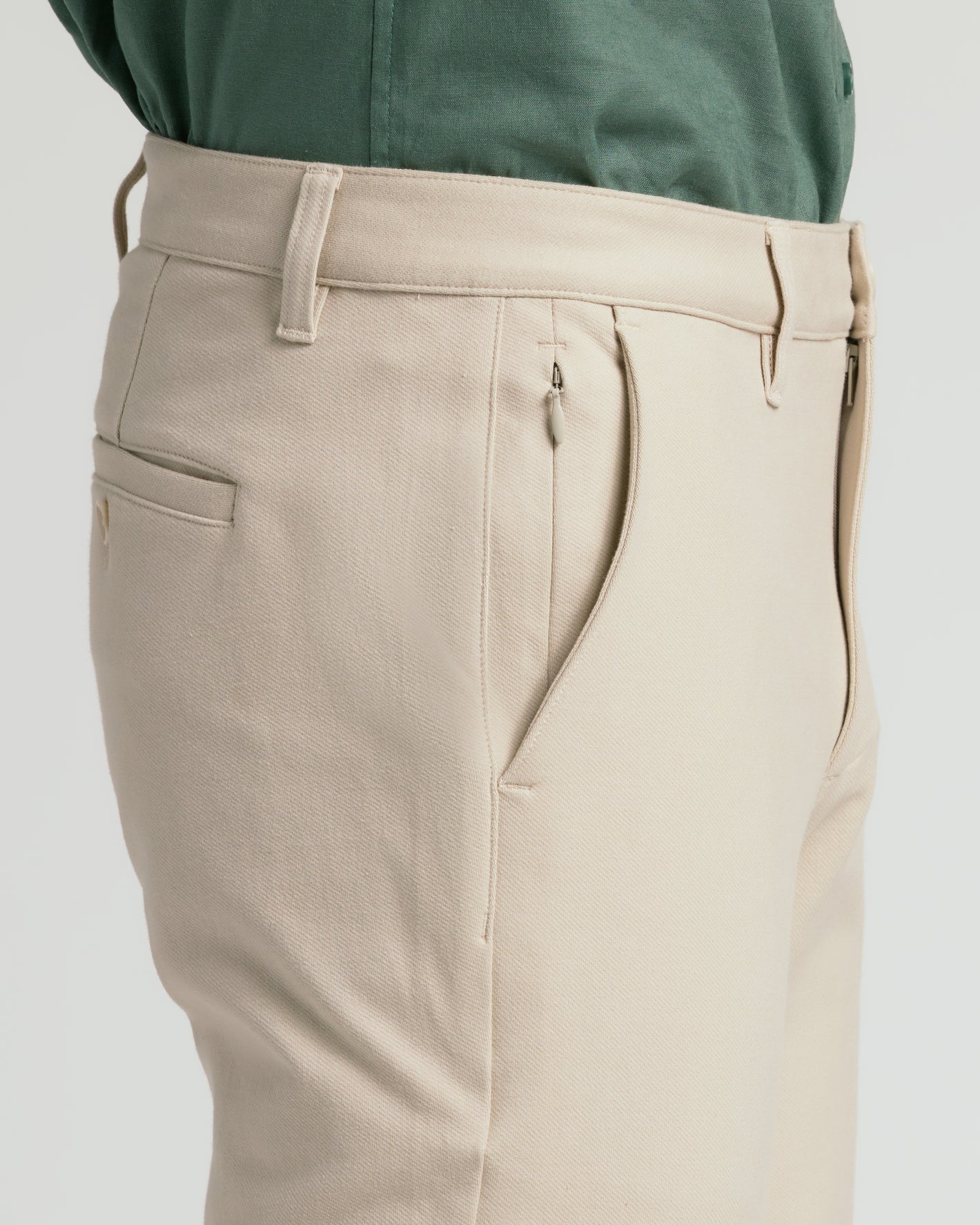 Sandstone Slim Chino Pants 2.0 with hidden zip pocket.