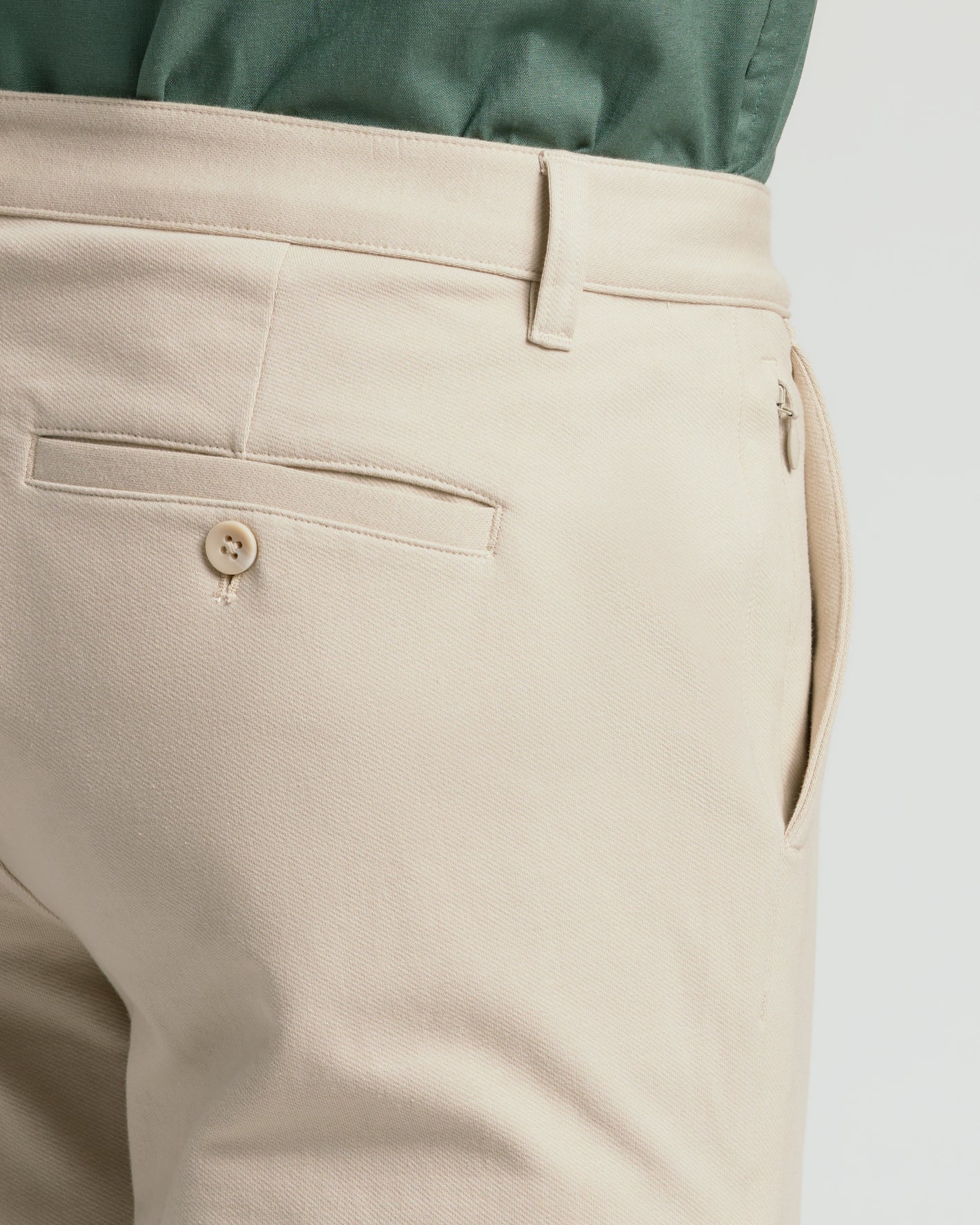 Sandstone Slim Chino Pants 2.0 with belt loop, welt pocket, hidden zip.