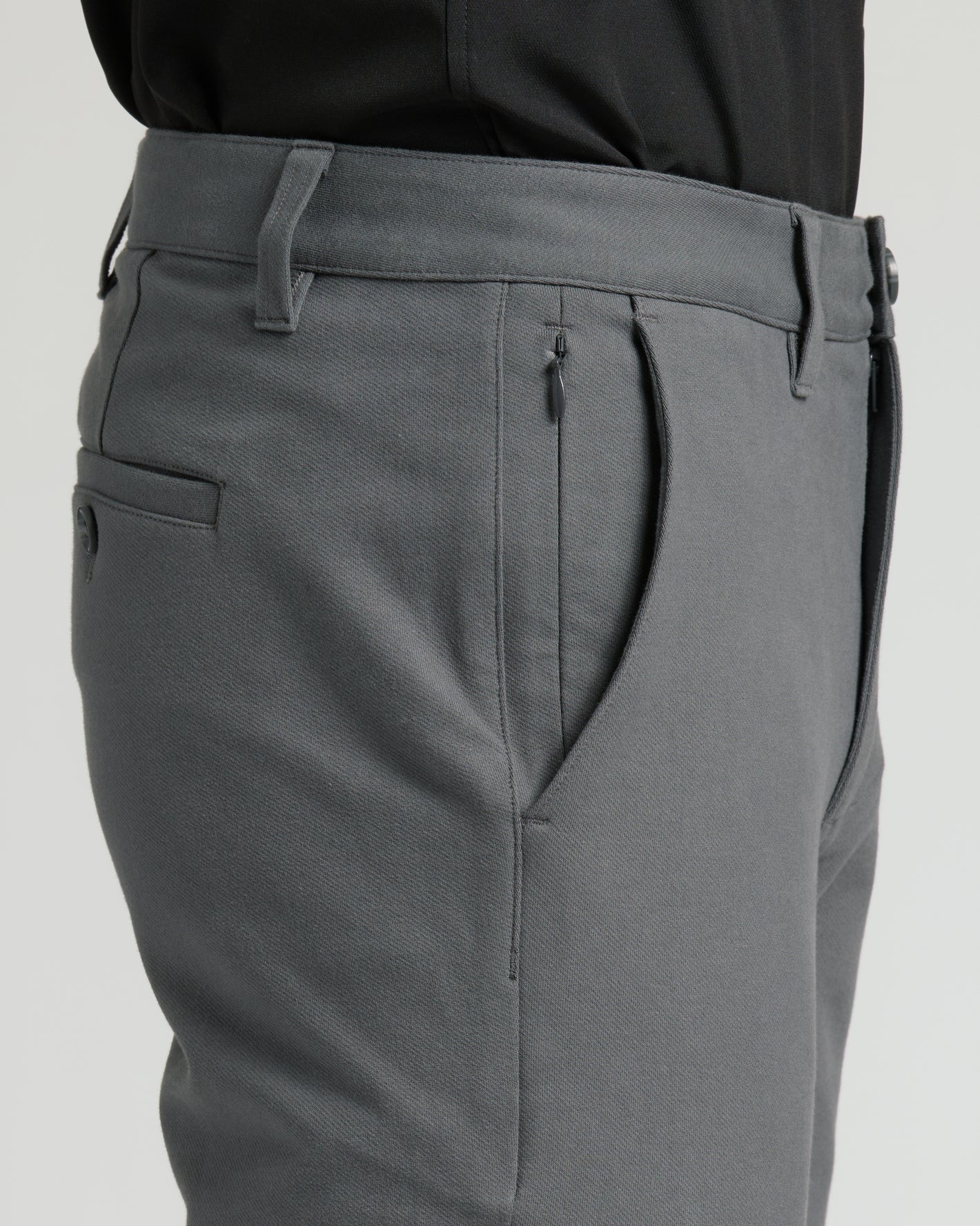 Carbon Straight Chino Pants 2.0 with zippered pocket and welt back pocket.