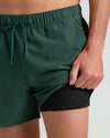 5 Marine Spruce Seersucker Swim Trunks with black compression liner visible.