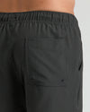 5 Smoke Seersucker Swim Trunks showing back pocket with drainage eyelets.