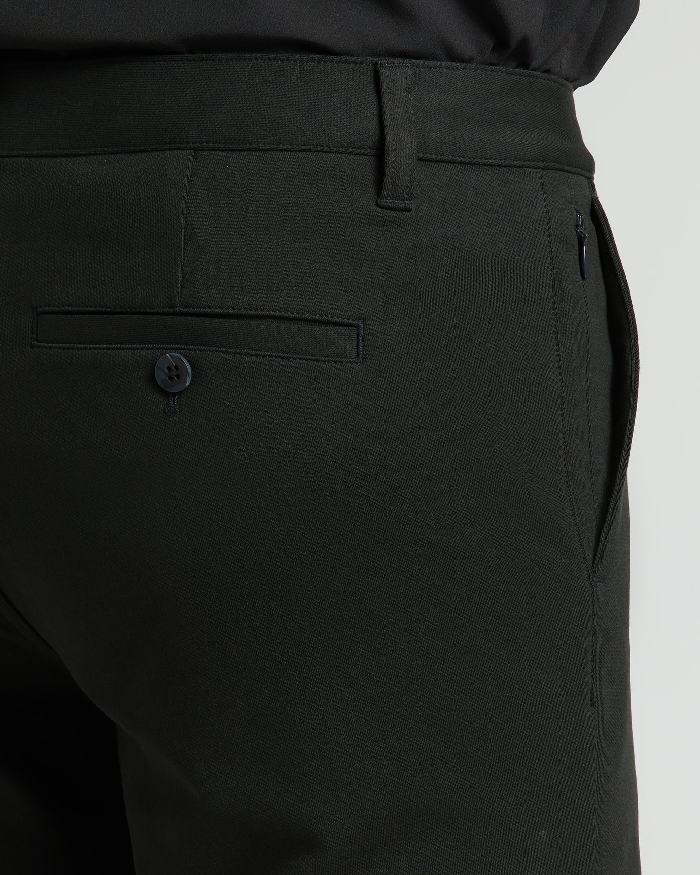 9 Black Chino Shorts 2.0 with welted back pocket and side zip.