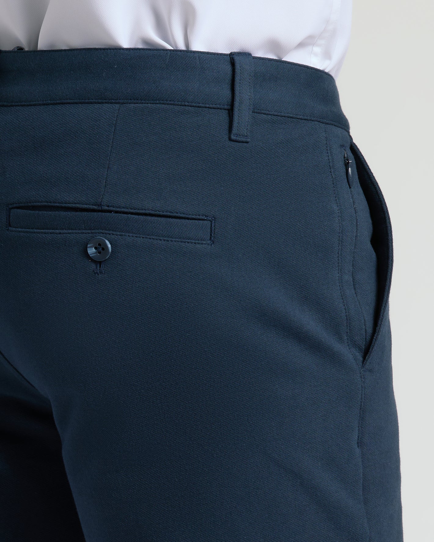 9 Navy Classic Chino Shorts 2.0 with belt loop and welted pocket.