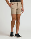 7 Black & Khaki Chino Shorts 2-Pack, showcasing tan shorts with sleek side pockets.