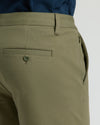 7 Military Green Classic Chino Shorts showcasing belt loop, zippered pocket, and twill texture.