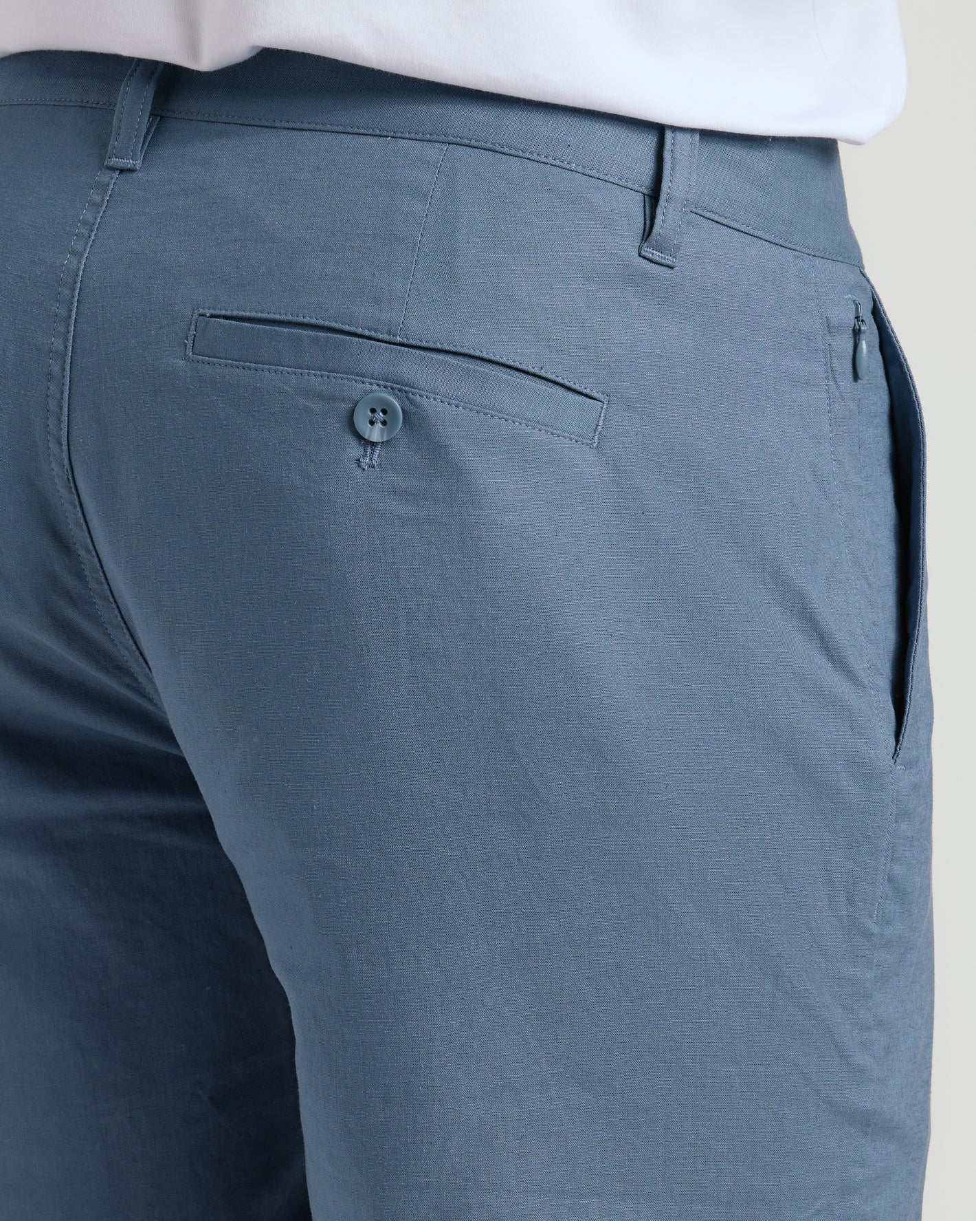 9 Fiord Linen Shorts with side zipper and buttoned back pocket.