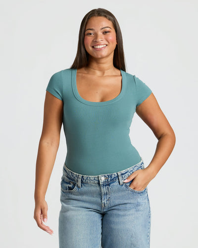 Womens Ribbed U-Neck Tee 6-Pack
