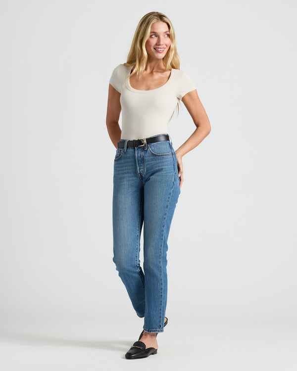 Womens Ribbed U-Neck Tee 3-Pack, fitted cream top showcased.