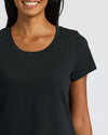Womens Black Slub Scoop Neck Tee 4-Pack, relaxed fit, soft texture.