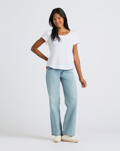 Womens White Slub Scoop Neck Tee 4-Pack