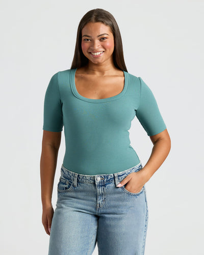 Womens Ribbed 3/4 Sleeve Scoop Neck Tee 6-Pack