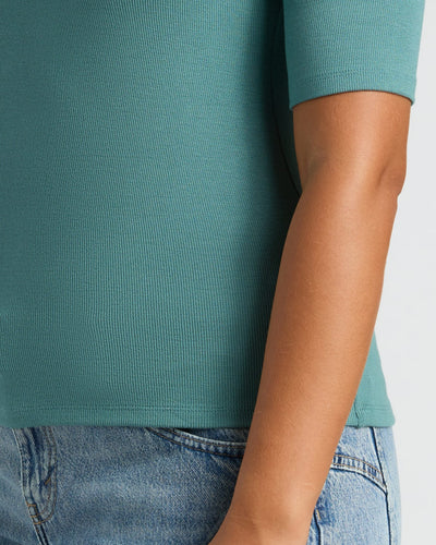 Ribbed 3/4 Sleeve Scoop Neck - Stormcloud