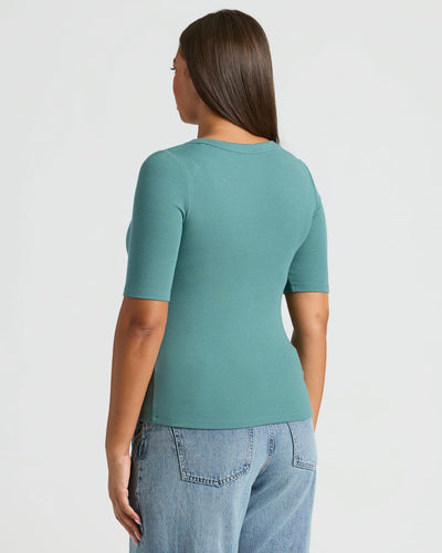 Ribbed 3/4 Sleeve Scoop Neck - Stormcloud