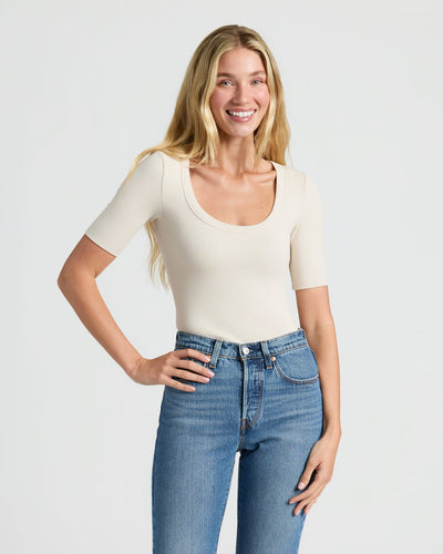 Womens Ribbed 3/4 Sleeve Scoop Neck Tee 6-Pack
