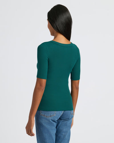 Ribbed 3/4 Sleeve Scoop Neck - Deep Emerald